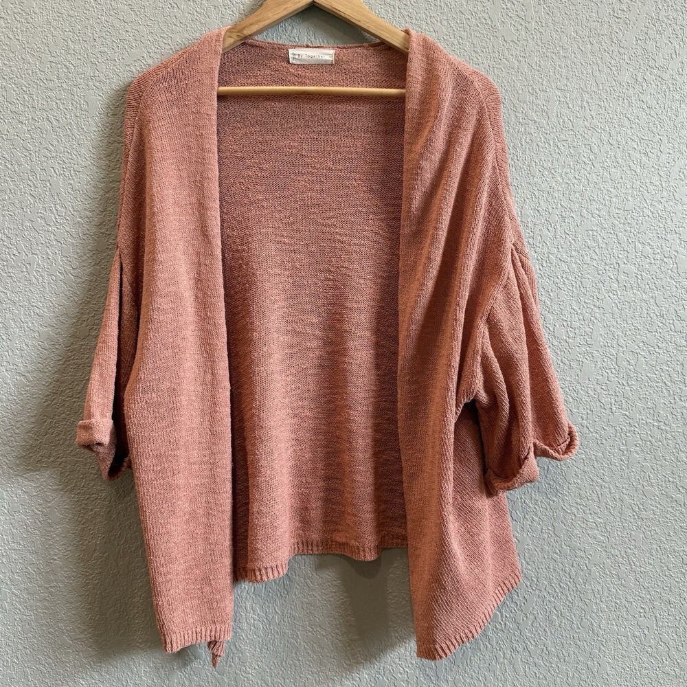 BY TOGETHER Slub Knit Open Front Cardigan Sweater Rose Pink Small
